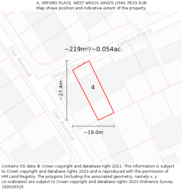 4, ORFORD PLACE, WEST WINCH, KING'S LYNN, PE33 0UB: Plot and title map