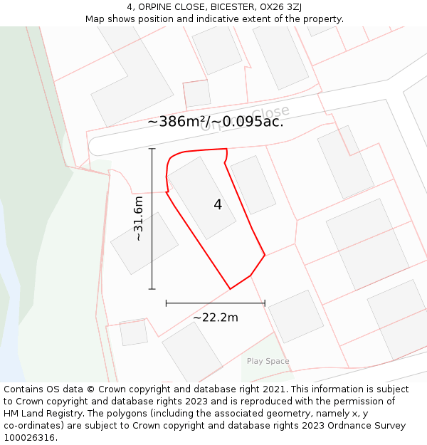 4, ORPINE CLOSE, BICESTER, OX26 3ZJ: Plot and title map