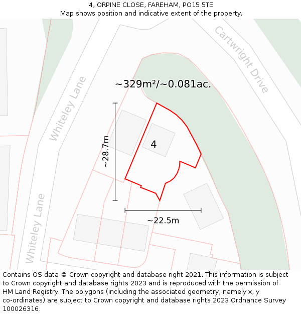 4, ORPINE CLOSE, FAREHAM, PO15 5TE: Plot and title map