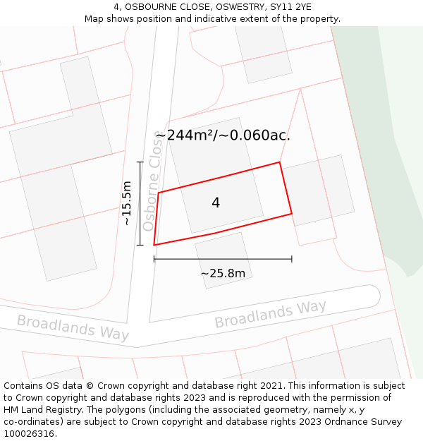 4, OSBOURNE CLOSE, OSWESTRY, SY11 2YE: Plot and title map