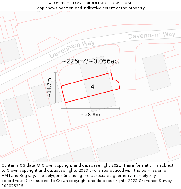 4, OSPREY CLOSE, MIDDLEWICH, CW10 0SB: Plot and title map