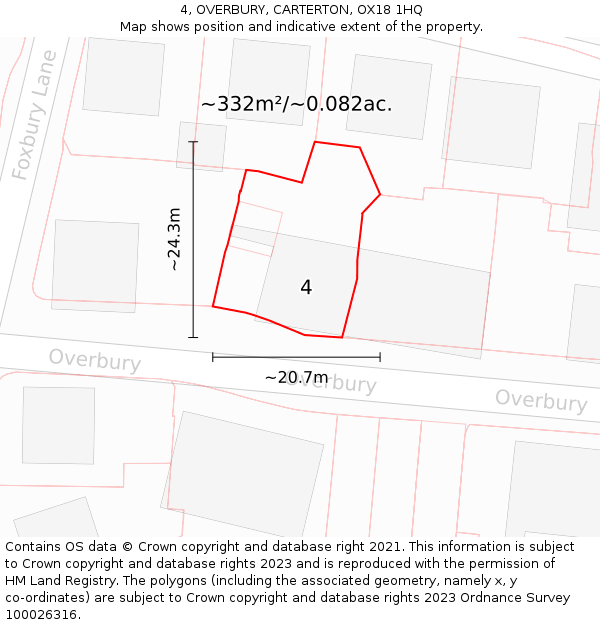 4, OVERBURY, CARTERTON, OX18 1HQ: Plot and title map