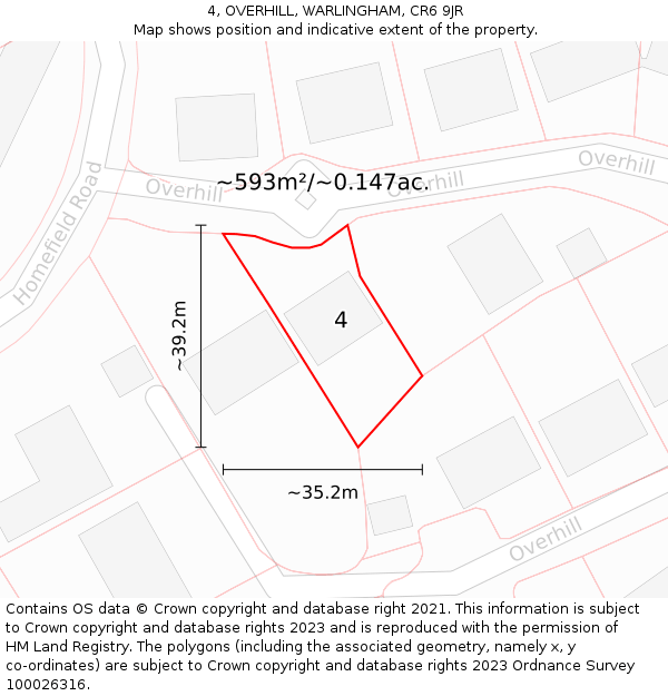 4, OVERHILL, WARLINGHAM, CR6 9JR: Plot and title map