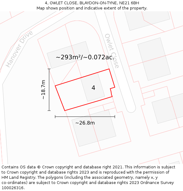 4, OWLET CLOSE, BLAYDON-ON-TYNE, NE21 6BH: Plot and title map