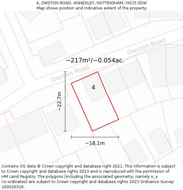 4, OWSTON ROAD, ANNESLEY, NOTTINGHAM, NG15 0DW: Plot and title map