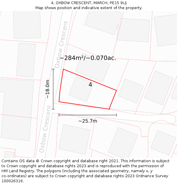 4, OXBOW CRESCENT, MARCH, PE15 9UJ: Plot and title map