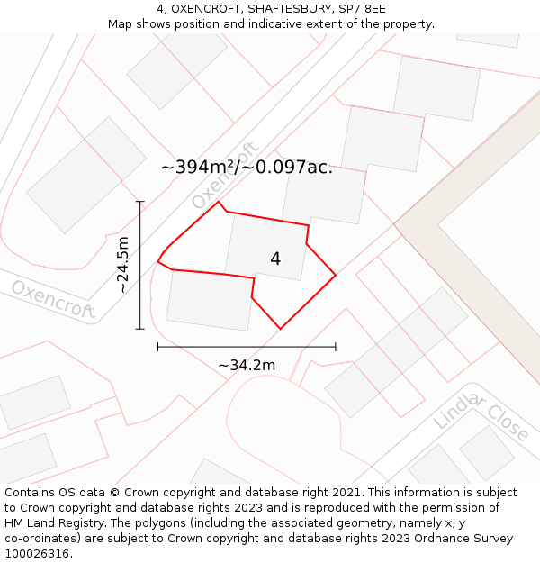 4, OXENCROFT, SHAFTESBURY, SP7 8EE: Plot and title map