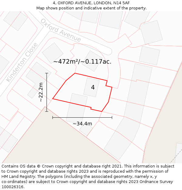 4, OXFORD AVENUE, LONDON, N14 5AF: Plot and title map