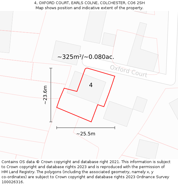 4, OXFORD COURT, EARLS COLNE, COLCHESTER, CO6 2SH: Plot and title map