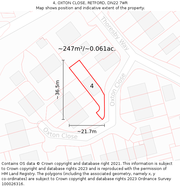 4, OXTON CLOSE, RETFORD, DN22 7WR: Plot and title map