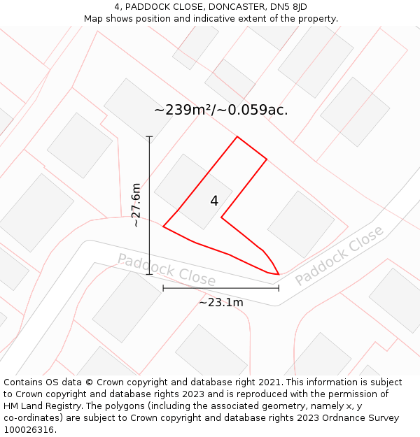 4, PADDOCK CLOSE, DONCASTER, DN5 8JD: Plot and title map