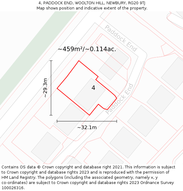 4, PADDOCK END, WOOLTON HILL, NEWBURY, RG20 9TJ: Plot and title map