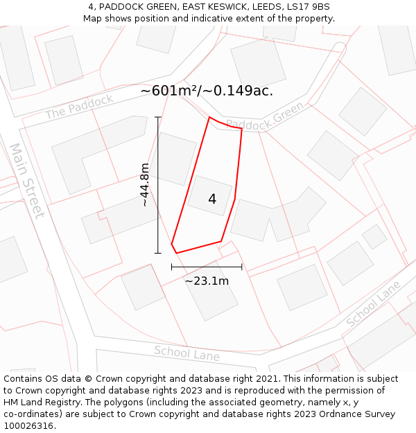 4, PADDOCK GREEN, EAST KESWICK, LEEDS, LS17 9BS: Plot and title map