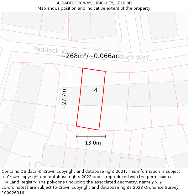 4, PADDOCK WAY, HINCKLEY, LE10 0FJ: Plot and title map