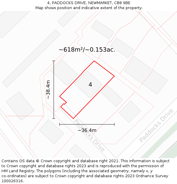 4, PADDOCKS DRIVE, NEWMARKET, CB8 9BE: Plot and title map