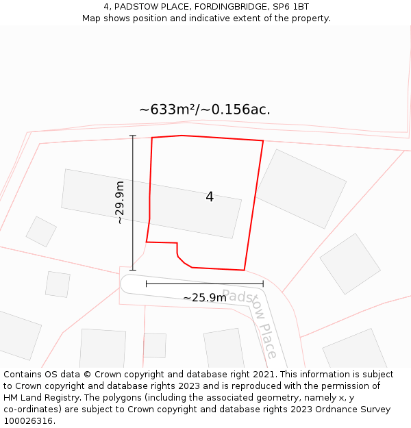 4, PADSTOW PLACE, FORDINGBRIDGE, SP6 1BT: Plot and title map