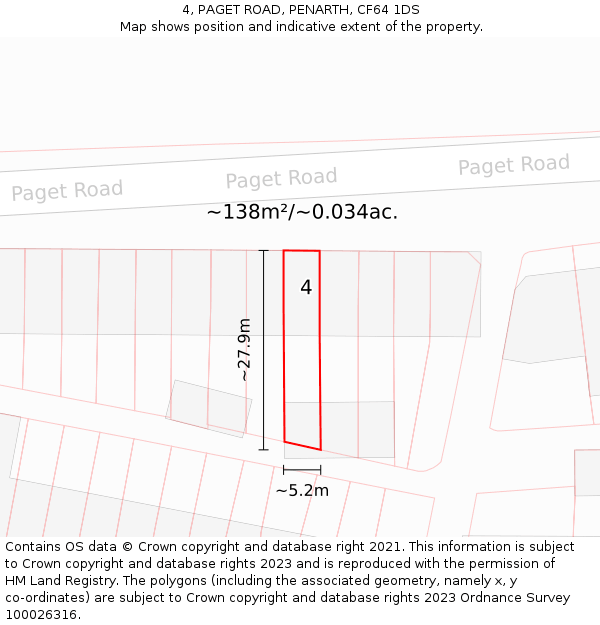 4, PAGET ROAD, PENARTH, CF64 1DS: Plot and title map