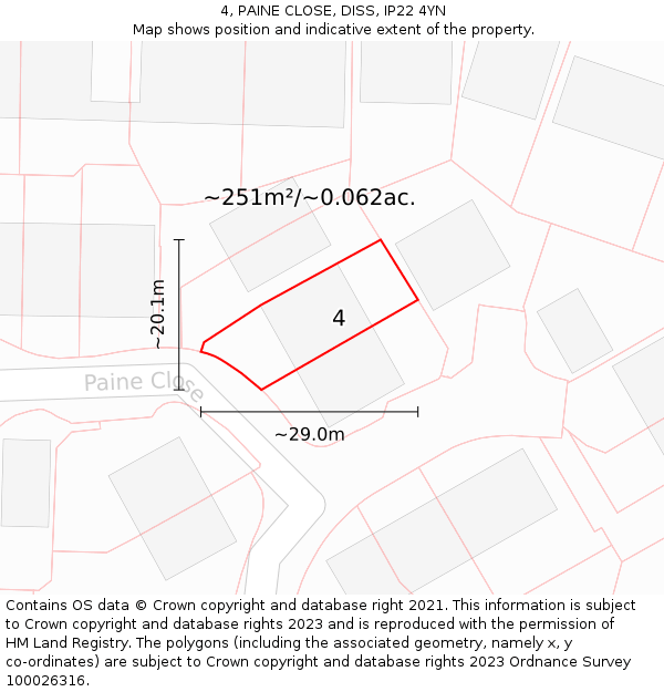 4, PAINE CLOSE, DISS, IP22 4YN: Plot and title map