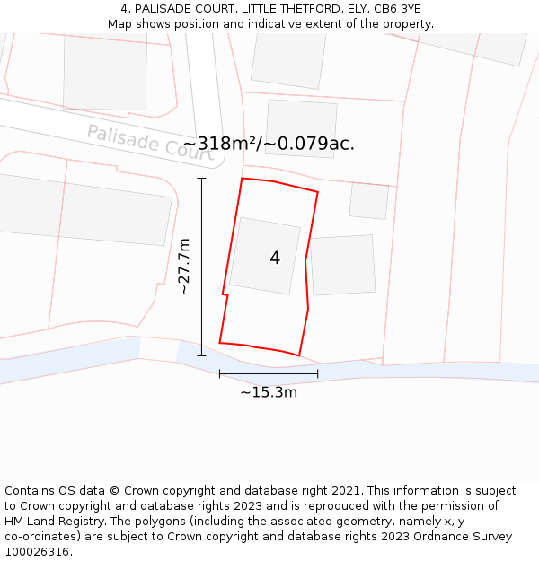 4, PALISADE COURT, LITTLE THETFORD, ELY, CB6 3YE: Plot and title map