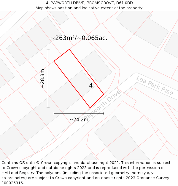 4, PAPWORTH DRIVE, BROMSGROVE, B61 0BD: Plot and title map