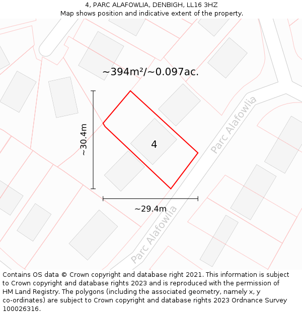 4, PARC ALAFOWLIA, DENBIGH, LL16 3HZ: Plot and title map