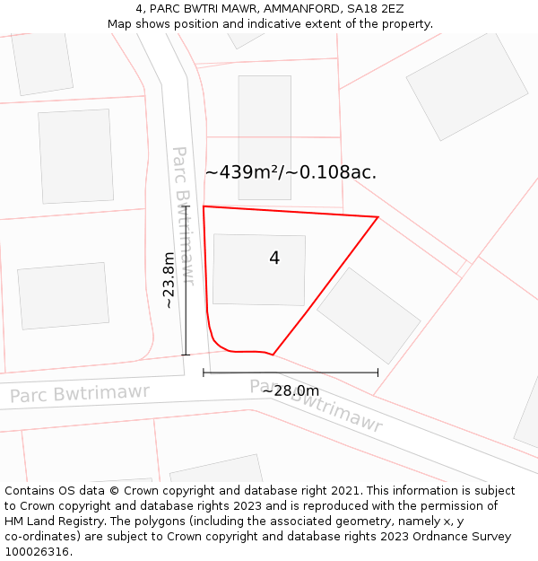 4, PARC BWTRI MAWR, AMMANFORD, SA18 2EZ: Plot and title map