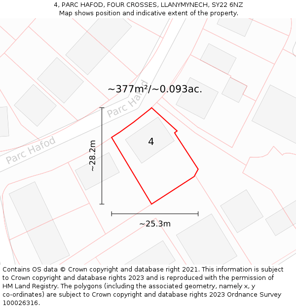 4, PARC HAFOD, FOUR CROSSES, LLANYMYNECH, SY22 6NZ: Plot and title map