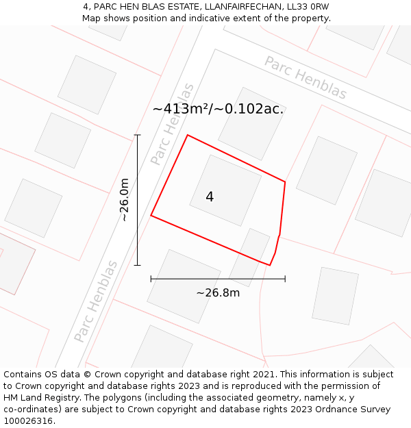 4, PARC HEN BLAS ESTATE, LLANFAIRFECHAN, LL33 0RW: Plot and title map