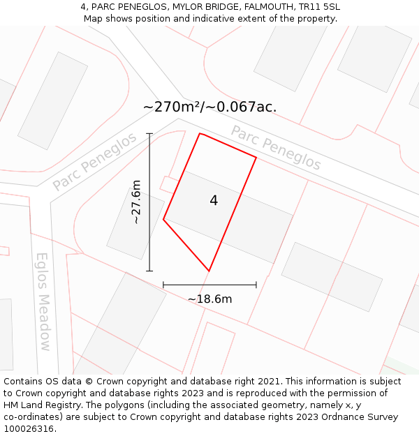 4, PARC PENEGLOS, MYLOR BRIDGE, FALMOUTH, TR11 5SL: Plot and title map