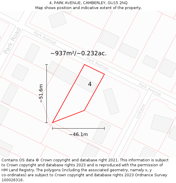 4, PARK AVENUE, CAMBERLEY, GU15 2NQ: Plot and title map