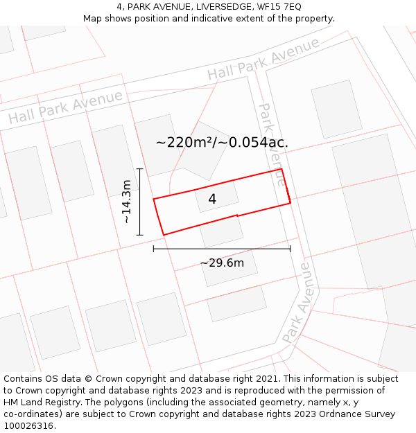 4, PARK AVENUE, LIVERSEDGE, WF15 7EQ: Plot and title map