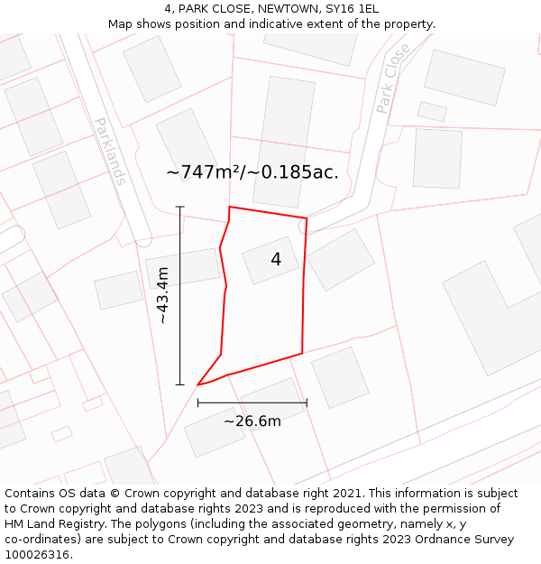 4, PARK CLOSE, NEWTOWN, SY16 1EL: Plot and title map