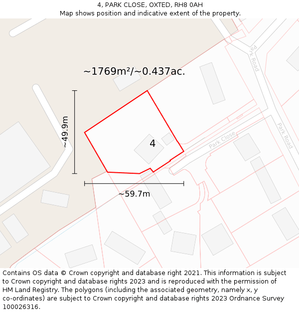 4, PARK CLOSE, OXTED, RH8 0AH: Plot and title map