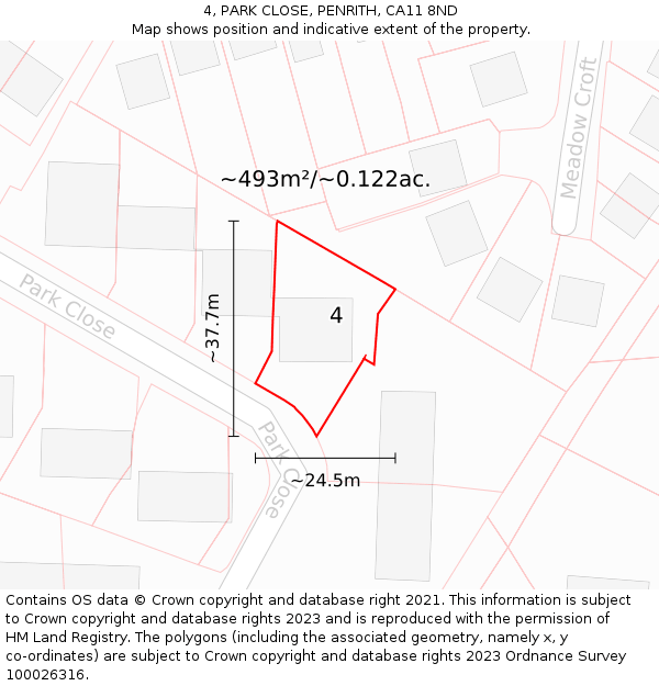 4, PARK CLOSE, PENRITH, CA11 8ND: Plot and title map