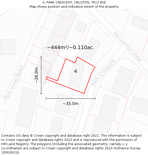 4, PARK CRESCENT, HELSTON, TR13 8SE: Plot and title map