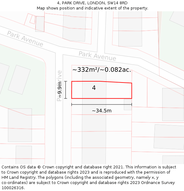 4, PARK DRIVE, LONDON, SW14 8RD: Plot and title map