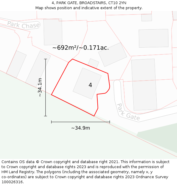 4, PARK GATE, BROADSTAIRS, CT10 2YN: Plot and title map