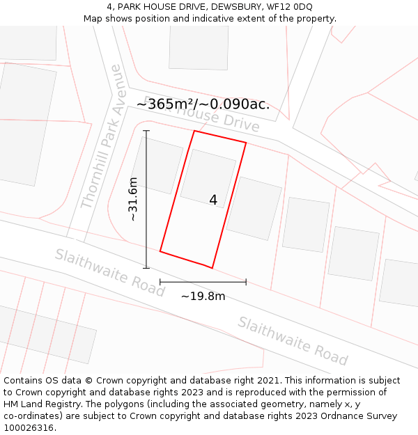 4, PARK HOUSE DRIVE, DEWSBURY, WF12 0DQ: Plot and title map