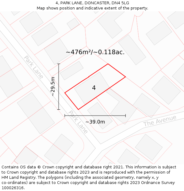 4, PARK LANE, DONCASTER, DN4 5LG: Plot and title map