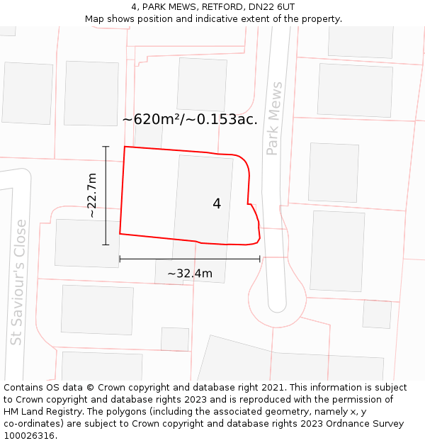 4, PARK MEWS, RETFORD, DN22 6UT: Plot and title map