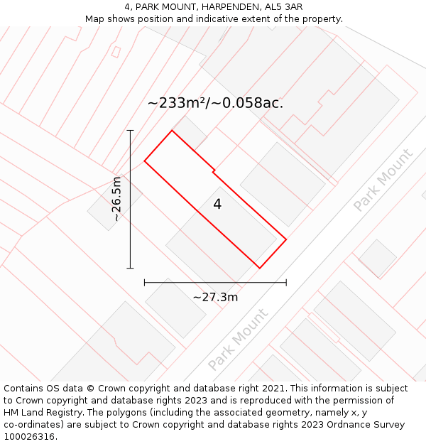 4, PARK MOUNT, HARPENDEN, AL5 3AR: Plot and title map