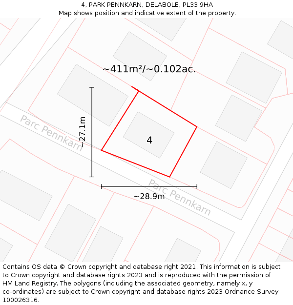 4, PARK PENNKARN, DELABOLE, PL33 9HA: Plot and title map