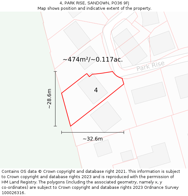 4, PARK RISE, SANDOWN, PO36 9FJ: Plot and title map