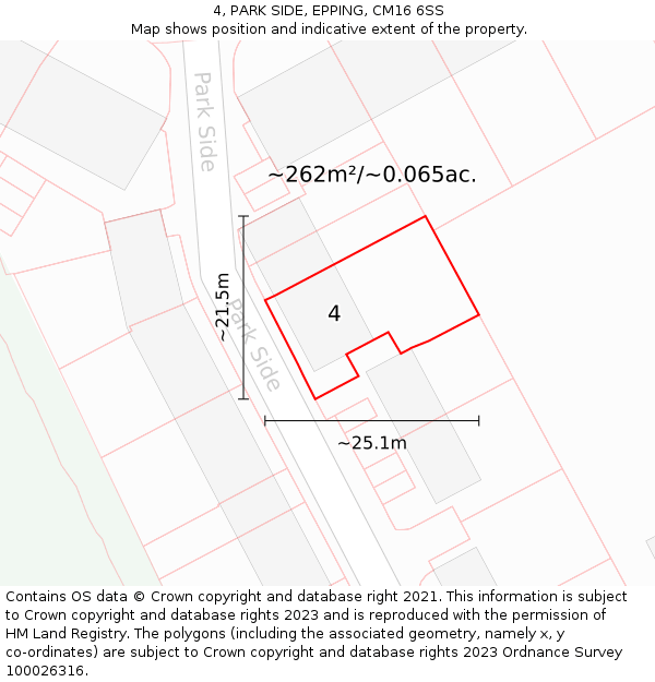 4, PARK SIDE, EPPING, CM16 6SS: Plot and title map