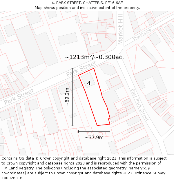 4, PARK STREET, CHATTERIS, PE16 6AE: Plot and title map