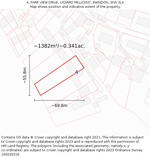 4, PARK VIEW DRIVE, LYDIARD MILLICENT, SWINDON, SN5 3LX: Plot and title map