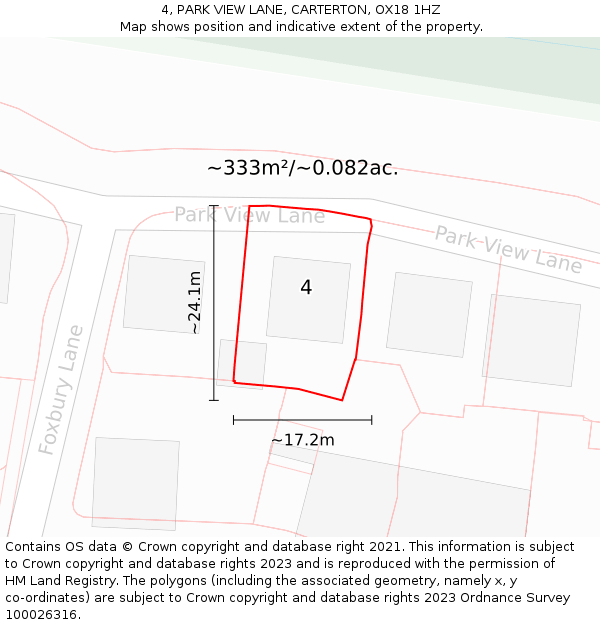 4, PARK VIEW LANE, CARTERTON, OX18 1HZ: Plot and title map