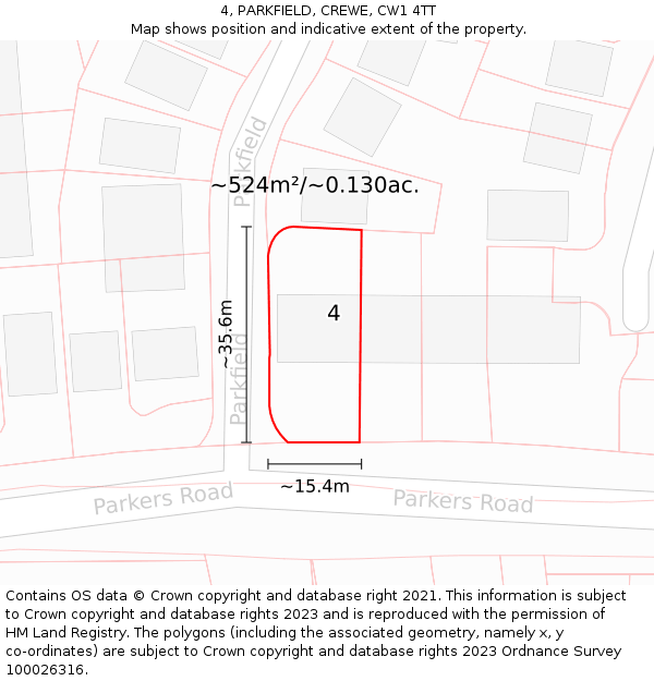 4, PARKFIELD, CREWE, CW1 4TT: Plot and title map