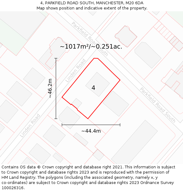 4, PARKFIELD ROAD SOUTH, MANCHESTER, M20 6DA: Plot and title map