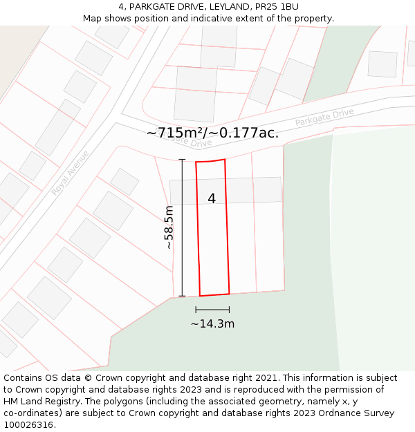 4, PARKGATE DRIVE, LEYLAND, PR25 1BU: Plot and title map